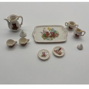 Vintage Miniature Porcelain Tea Set Bears and Bunnies 11 Piece Set